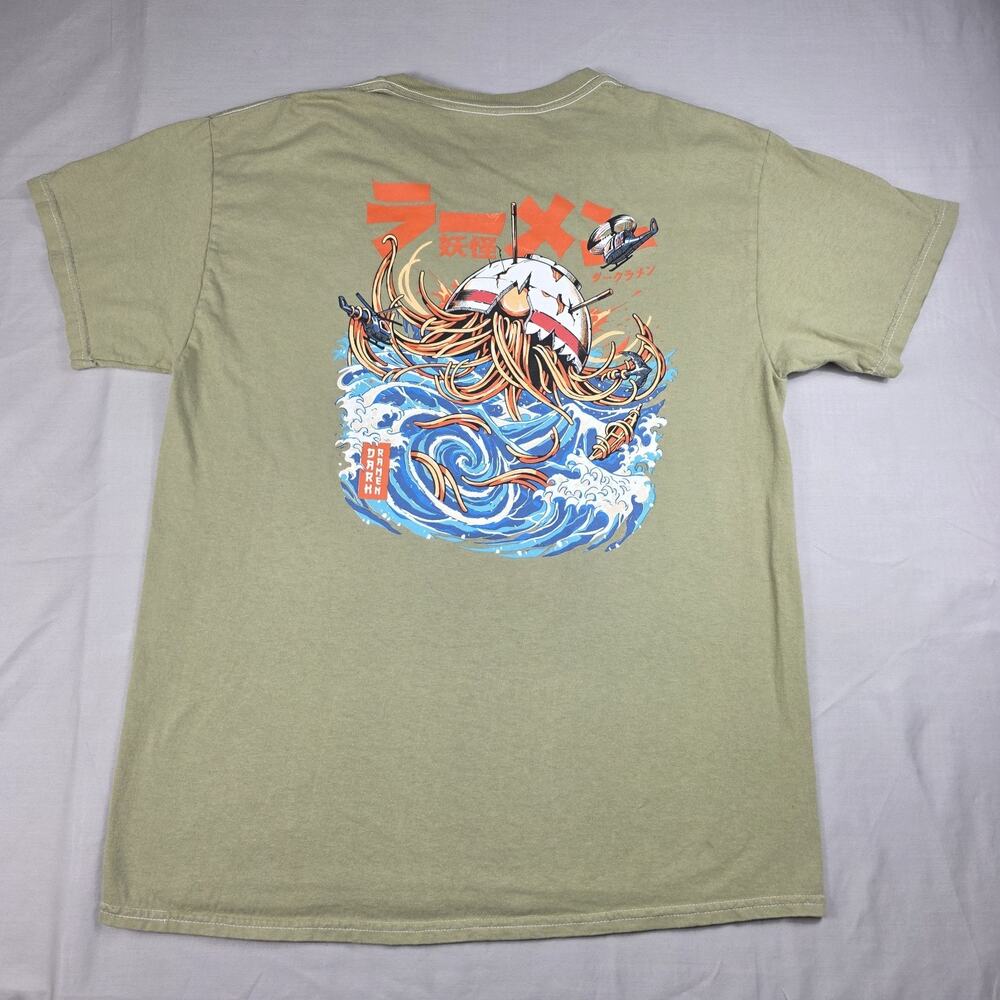 Threadless X Ilustrata Ramen Kraken T-Shirt Size M Sage Green Japanese Kaiju Art